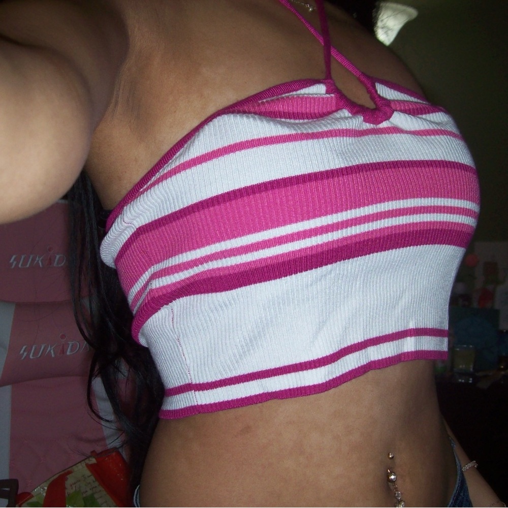 Pink and White Striped Halter Top